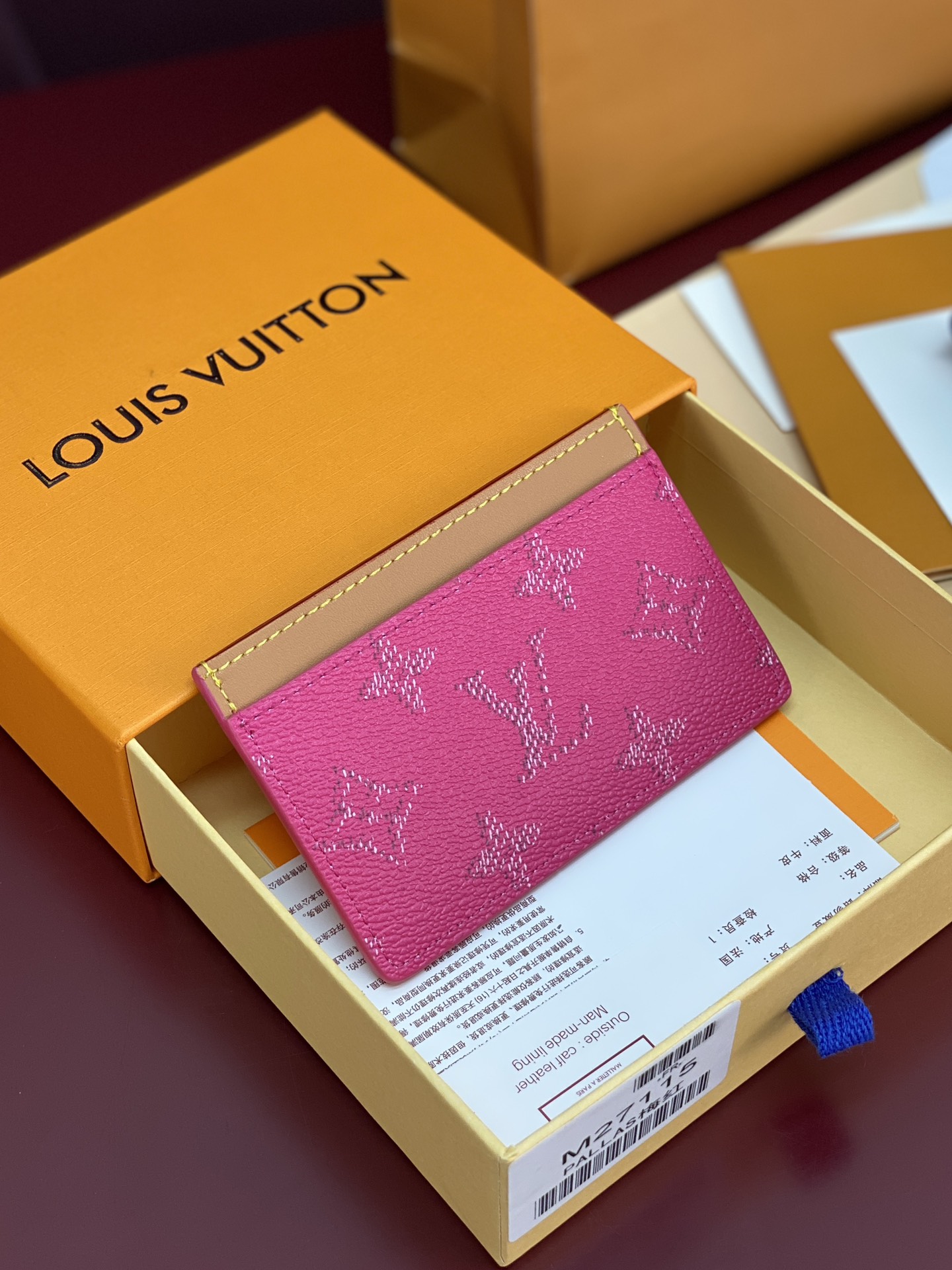 LV 루이비통 M27115 실크 프린트 핑크 카드지갑