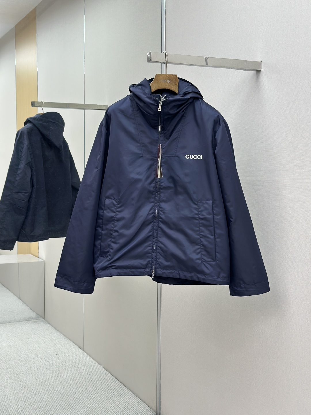 GUCCI 구찌 로고 패치 트윌 나일론 후드 자켓