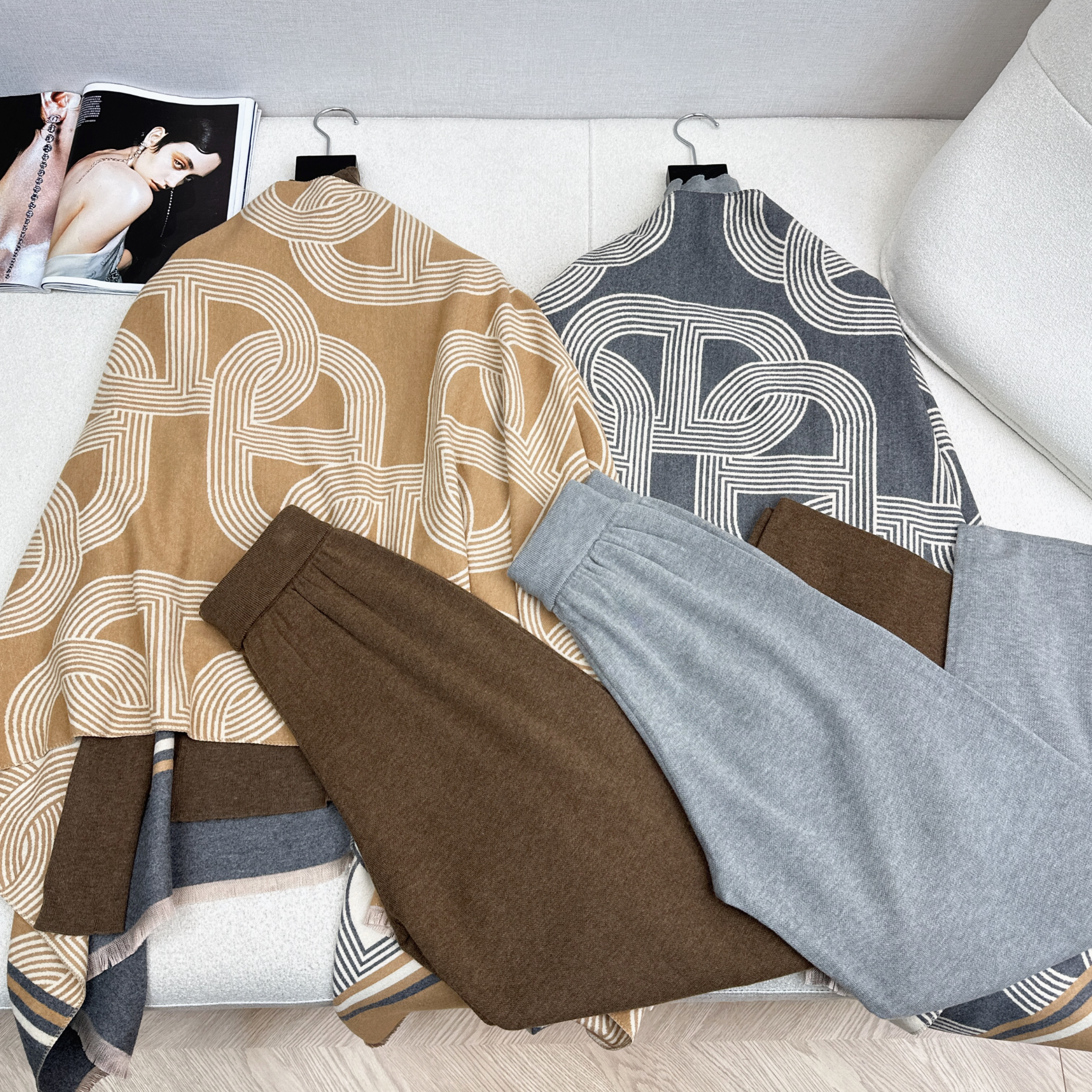 Hermes 에르메스 숄 니트 팬츠 3PCS 세트 의류