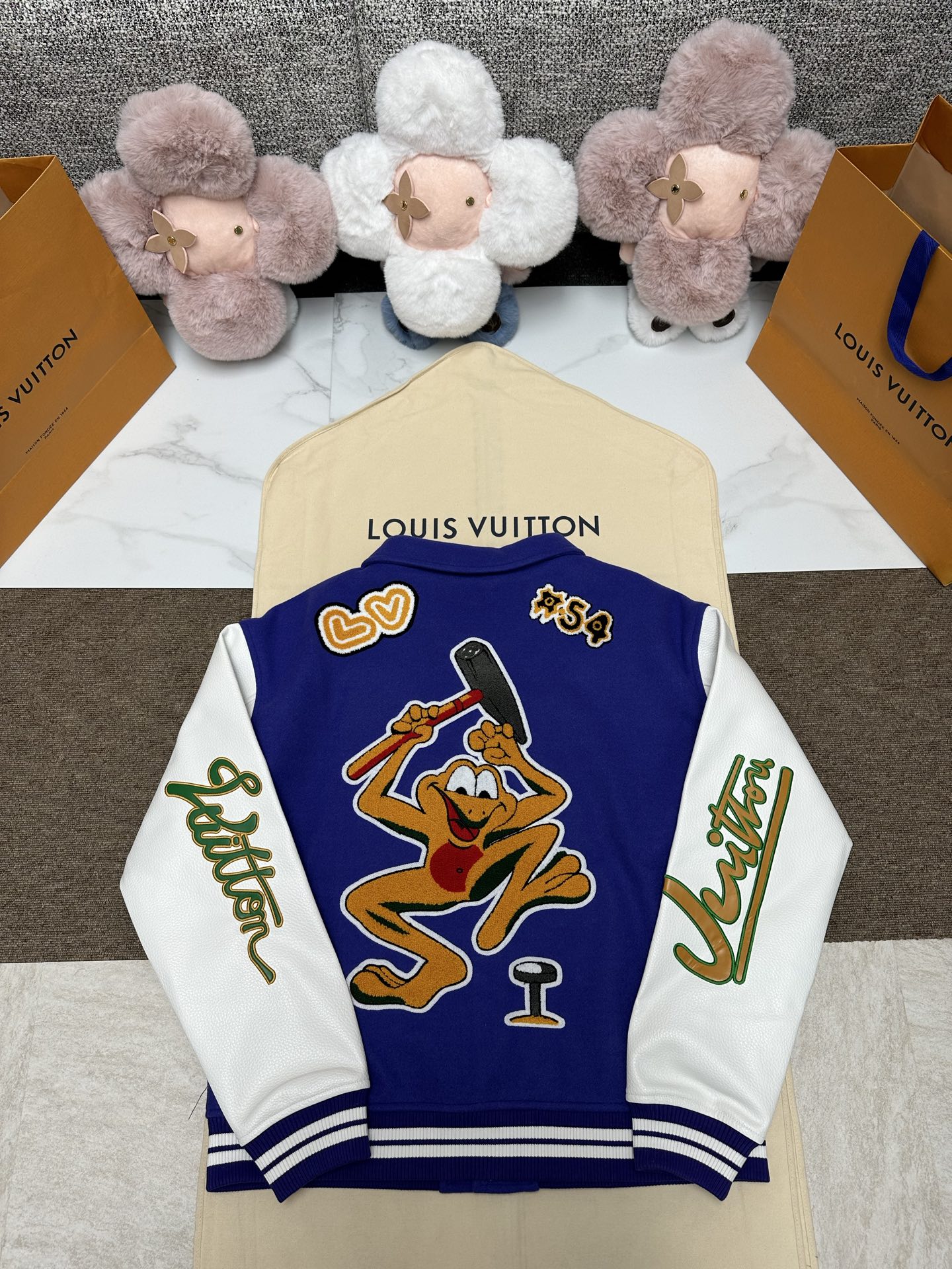 LV 루이비통 배색 가죽 믹스 바시티 야구 점퍼 자켓 재킷 의류