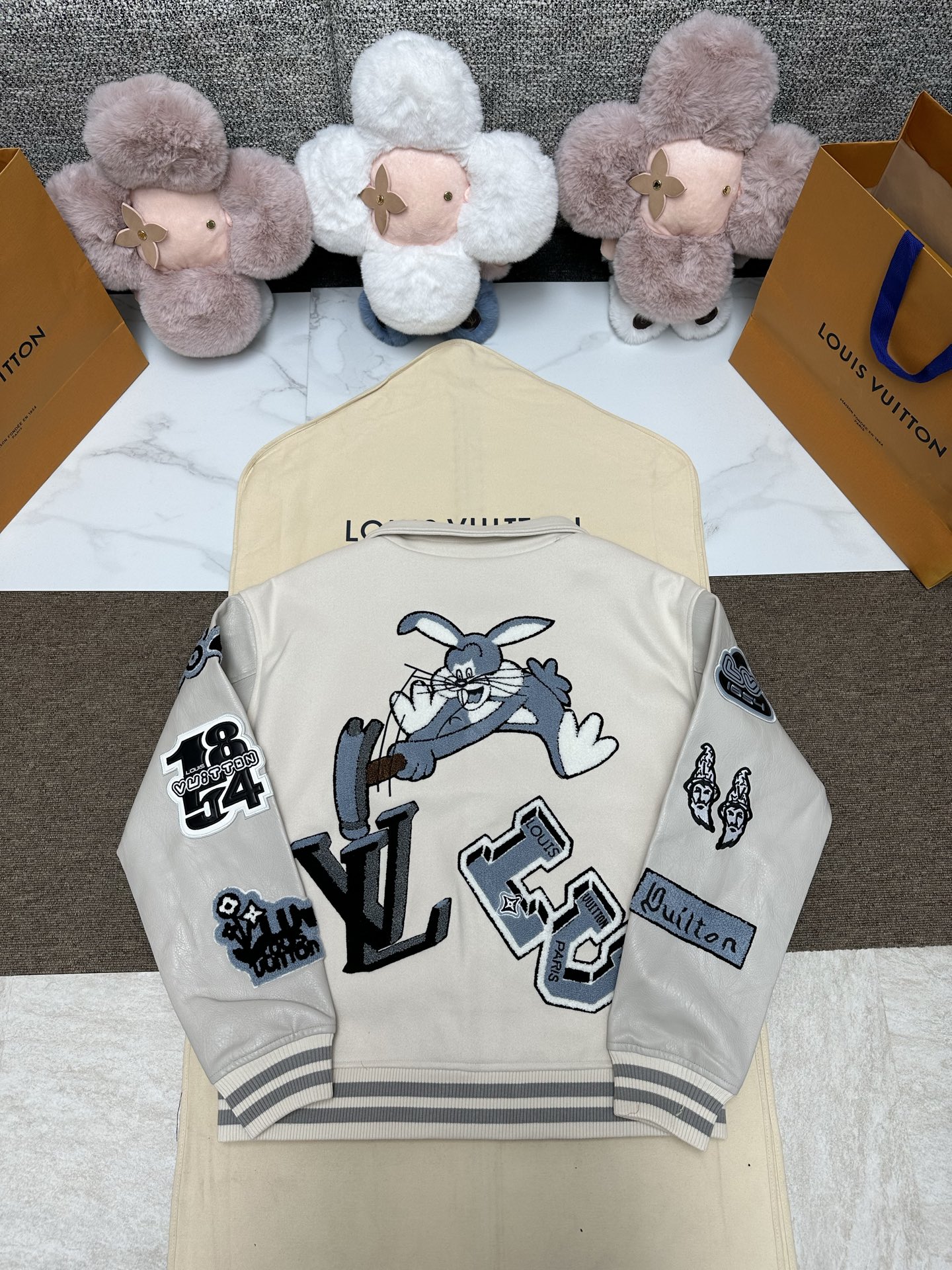 LV 루이비통 배색 가죽 믹스 바시티 야구 점퍼 자켓 재킷 의류