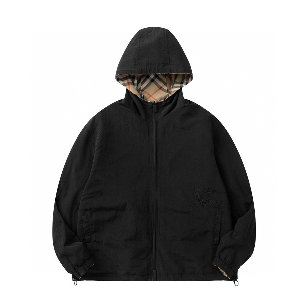 Burberry 버버리 체크 & 전면 전마(전사) 로고 양면 후드 집업 자켓 재킷 의류
