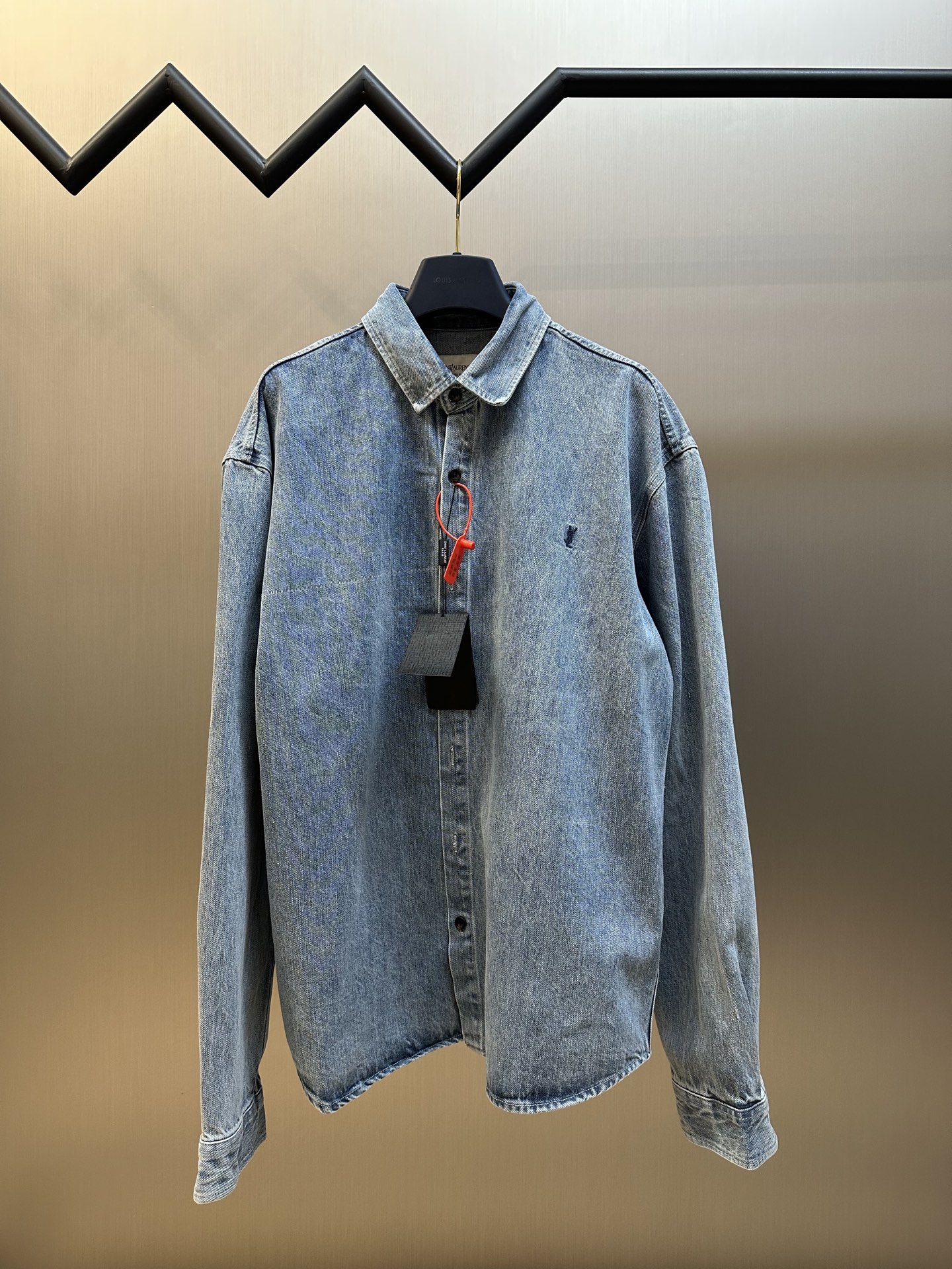 Saint Laurent YSL 생로랑 로고 자수 청 데님 셔츠 의류