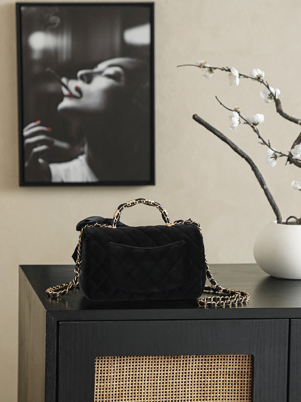 Chanel 샤넬 25K 블랙 벨벳 핸들 CF 미니 숄더백 가방