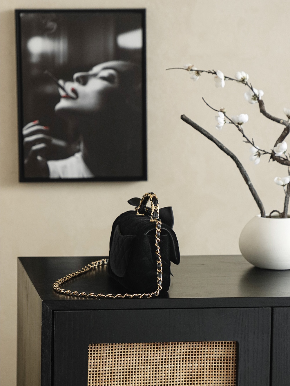 Chanel 샤넬 25K 블랙 벨벳 핸들 CF 미니 숄더백 가방