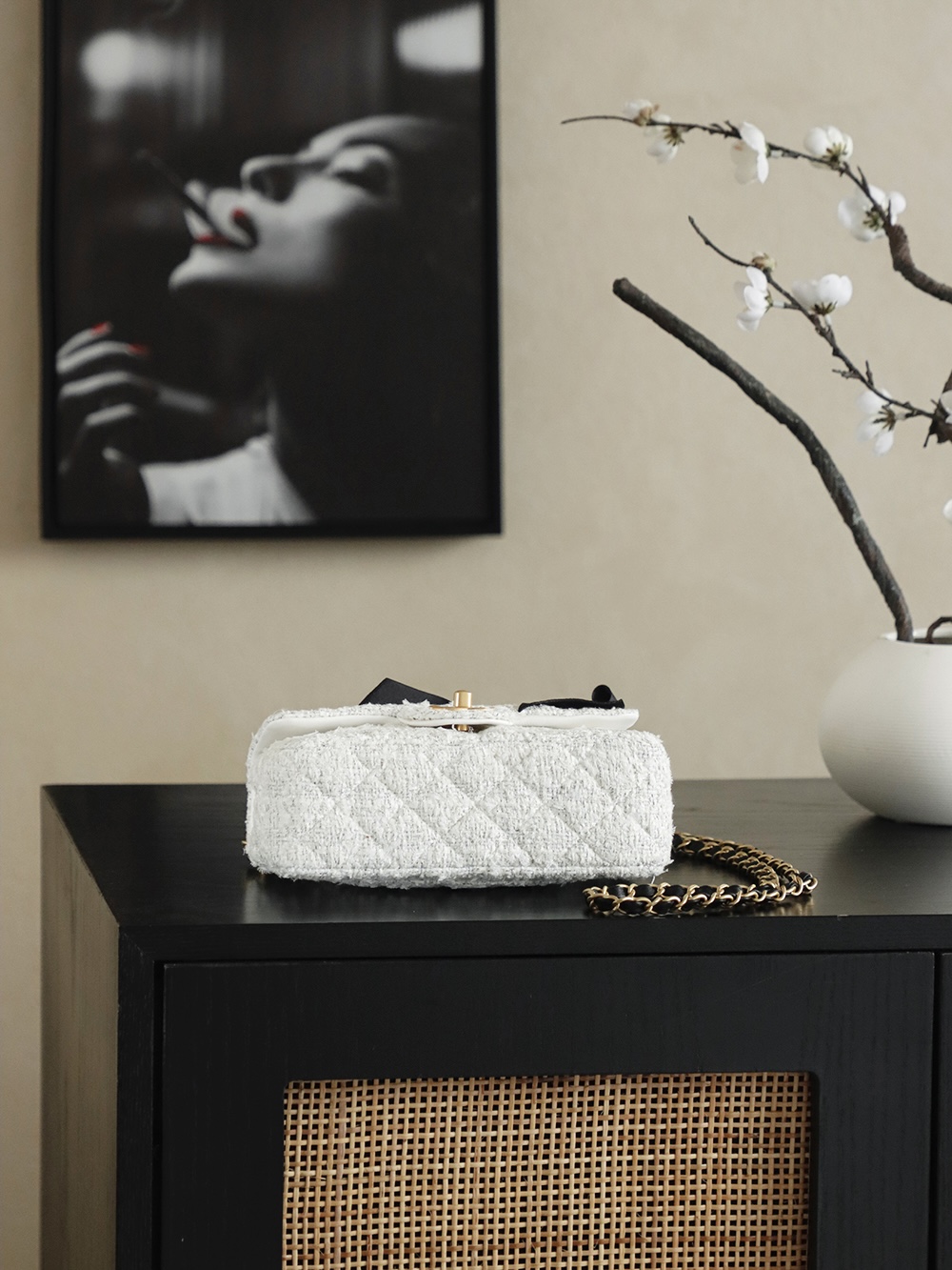 Chanel 샤넬 25K 화이트 벨벳 핸들 CF 미니 숄더백 가방