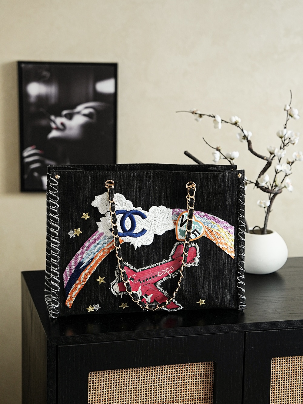 Chanel 샤넬 빈티지 ‘미드나잇 플라이트’ 데님 토트백 가방