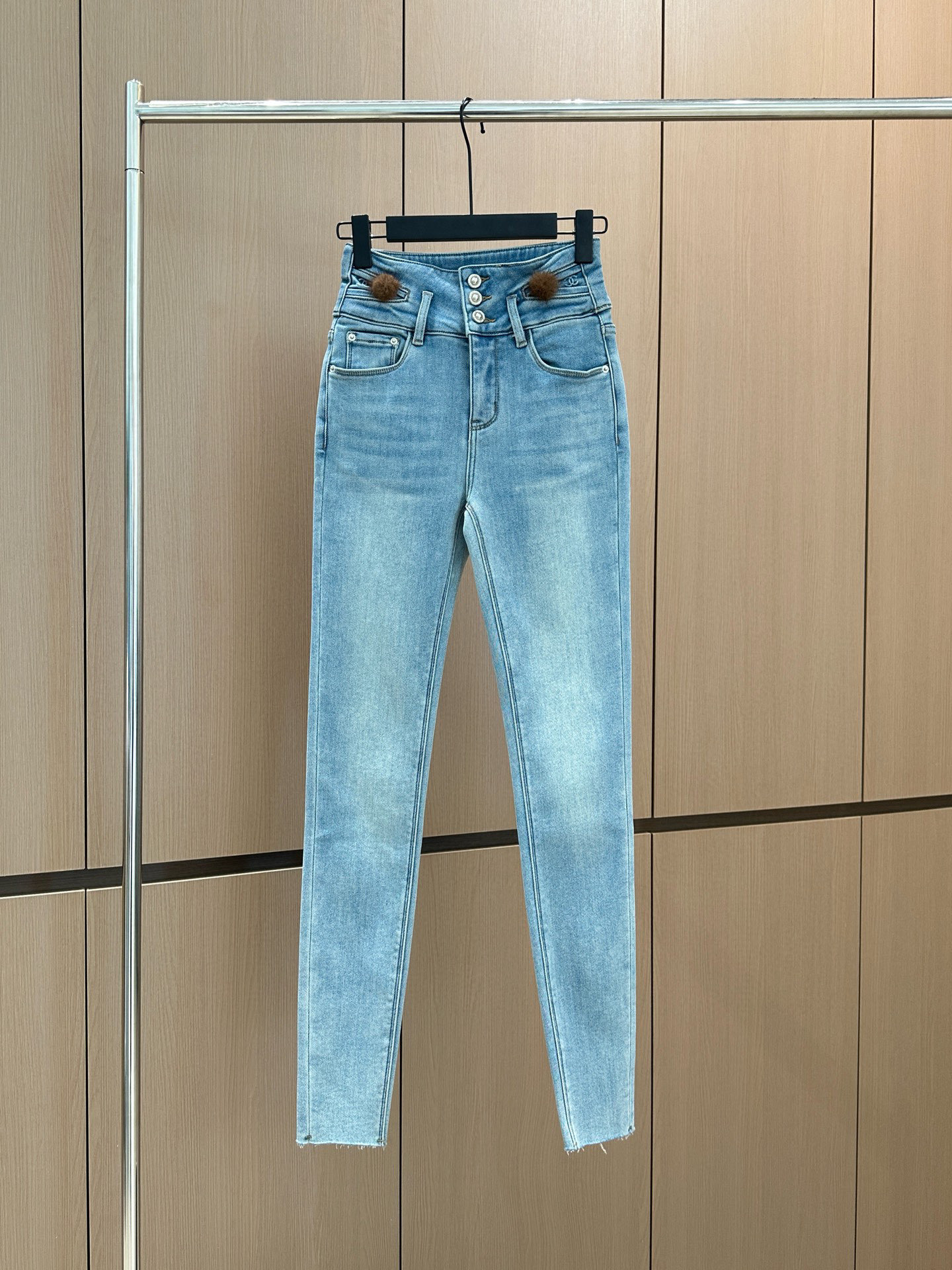 Chanel 샤넬 오리지널 퍼 밍크 라이닝 스키니 진 청바지 팬츠 의류