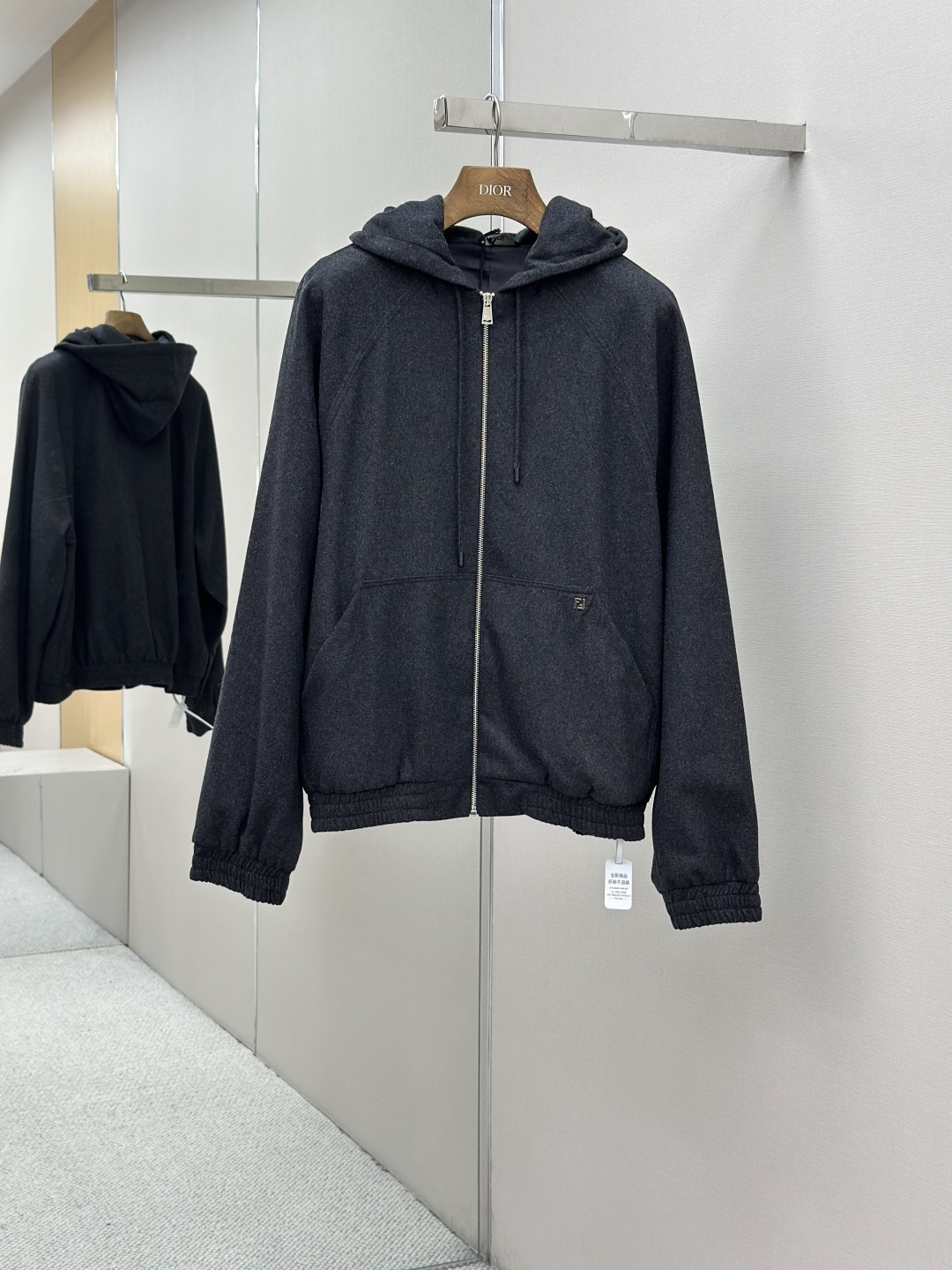 Fendi 펜디 FF 메탈 로고 캐시미어 후드 집업 후드 자켓 재킷 의류