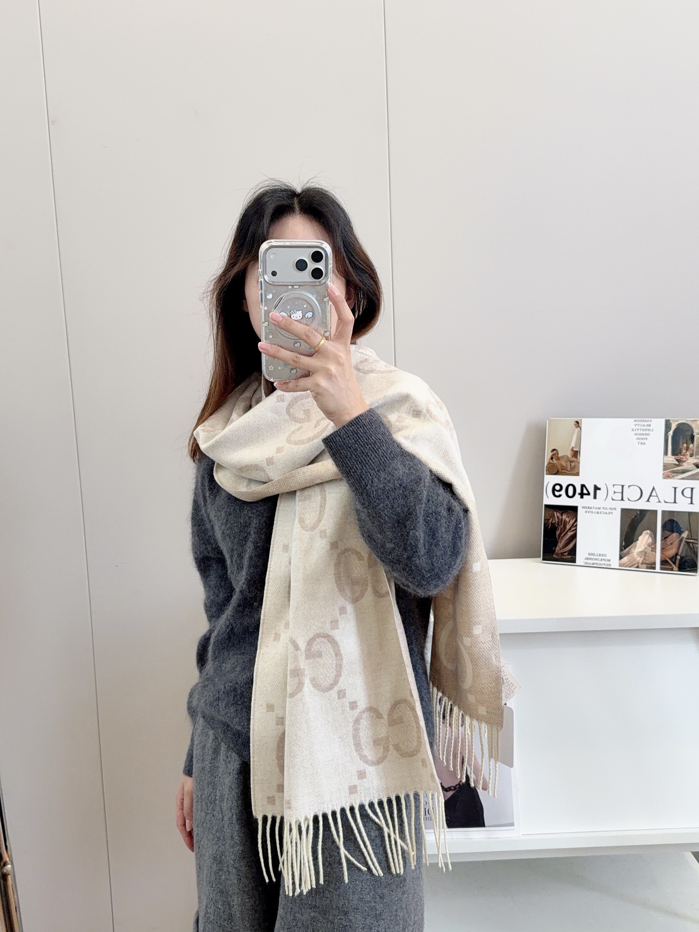 Gucci GG 구찌 로고 울·실크 머플러 목도리 스카프