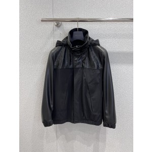 LV 루이비통 블랙 나일론·가죽 믹스 후드 윈드브레이커 바람막이 자켓 의류
