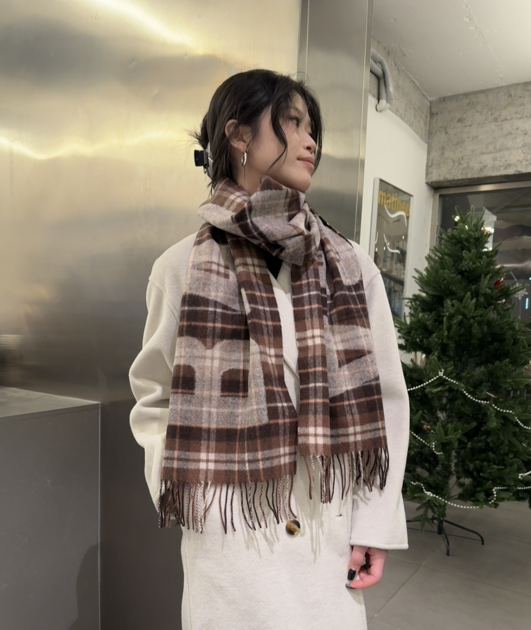 Balenciaga 발렌시아가 인기 클래식 로고 체크 머플러 목도리