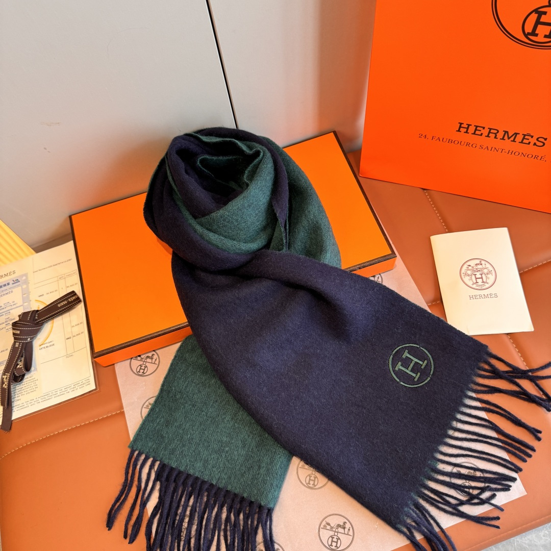 Hermes 에르메스 H 로고 양모 머플러 목도리