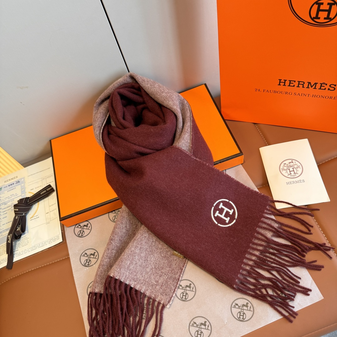 Hermes 에르메스 H 로고 양모 머플러 목도리