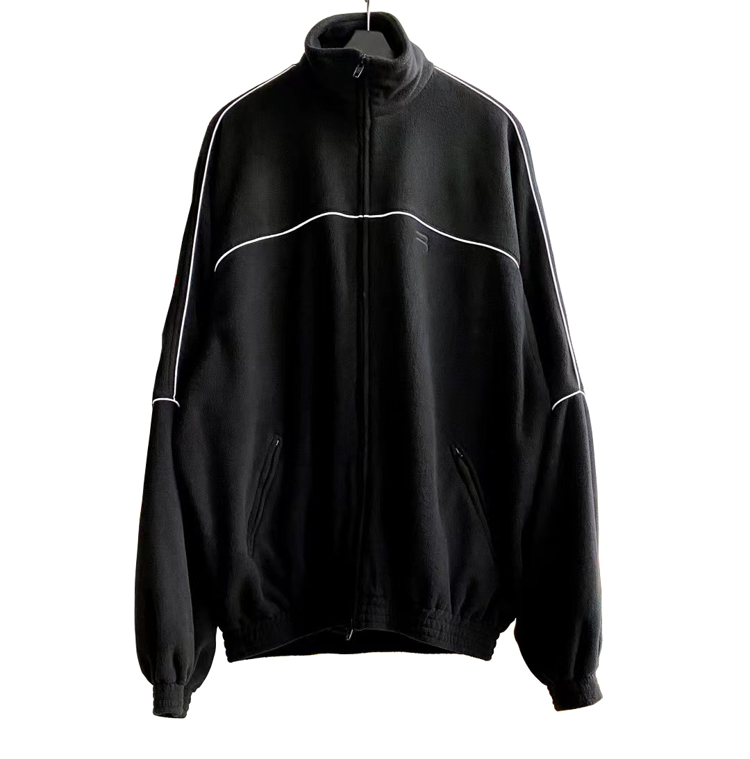 Balenciaga 발렌시아가 올블랙 화이트 스트라이프 플리스 후리스 자켓 재킷 의류