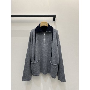 miumiu 미우미우 그레이 톤 캐시미어 하프 지퍼 집업 니트 의류