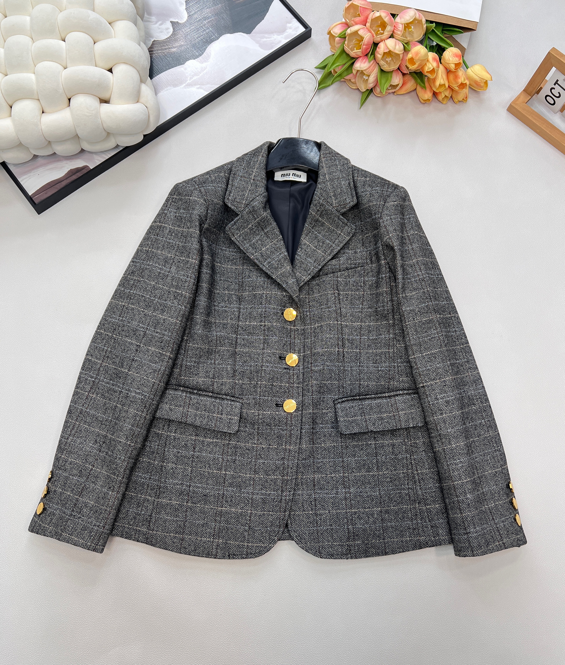 MiuMiu 미우미우 카라 울 트위드 블레이저 정장 자켓 재킷 의류