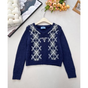 PRADA 프라다 컬러 블록 마름모꼴 자수 V넥 니트 스웨터 의류