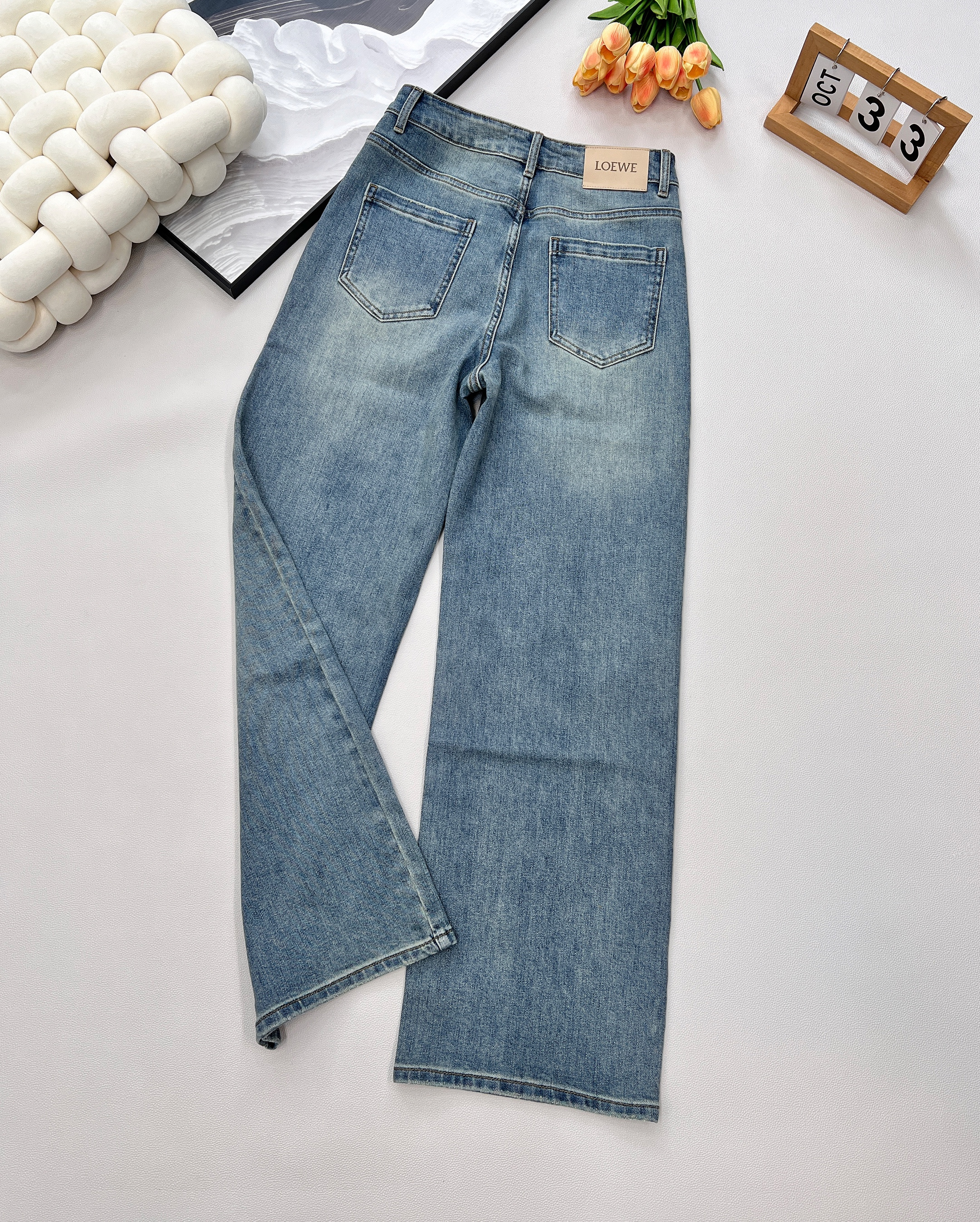 LOEWE 로에베 하이웨이스트 스트레이트 데님 팬츠 청바지 의류