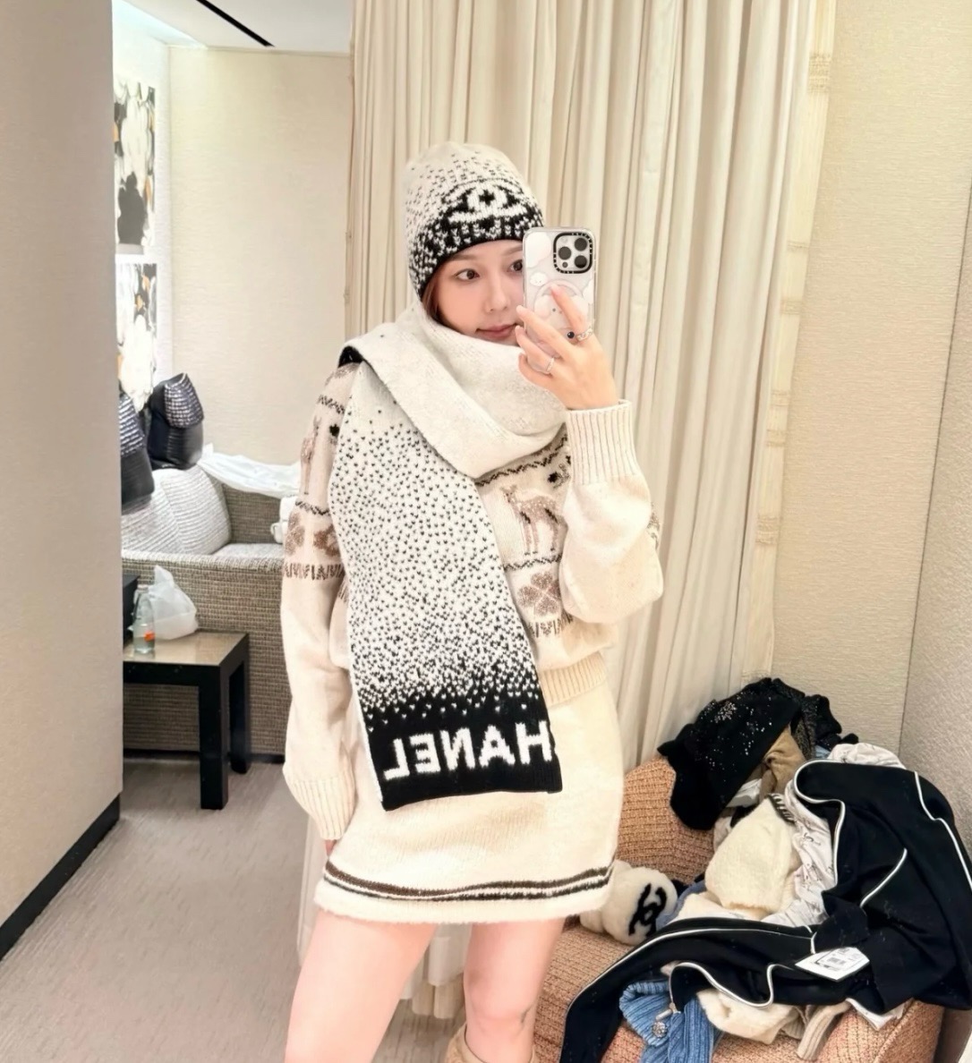 CHANEL 샤넬 스키 라인 니트 캐시미어 머플러 목도리