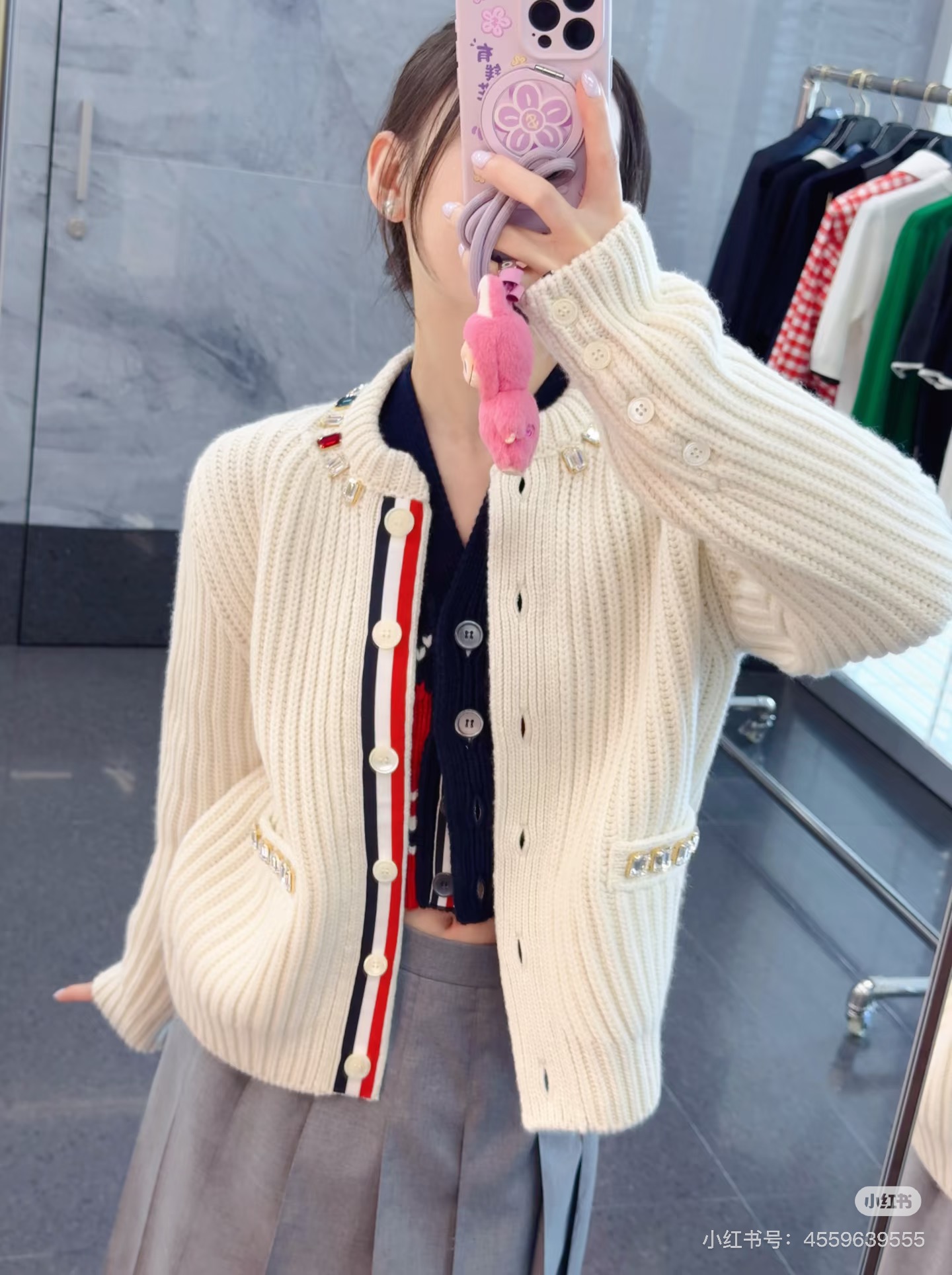 THOM BROWN TB 톰브라운 큐빅 장식 가디건 의류