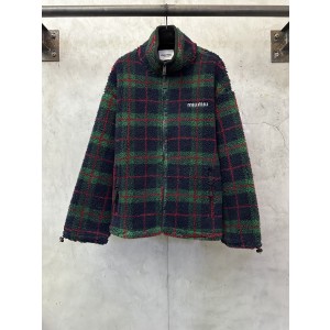 MiuMiu 미우미우 양고슬 체크 자수 집업 점퍼 후리스 플리스 자켓 재킷 의류