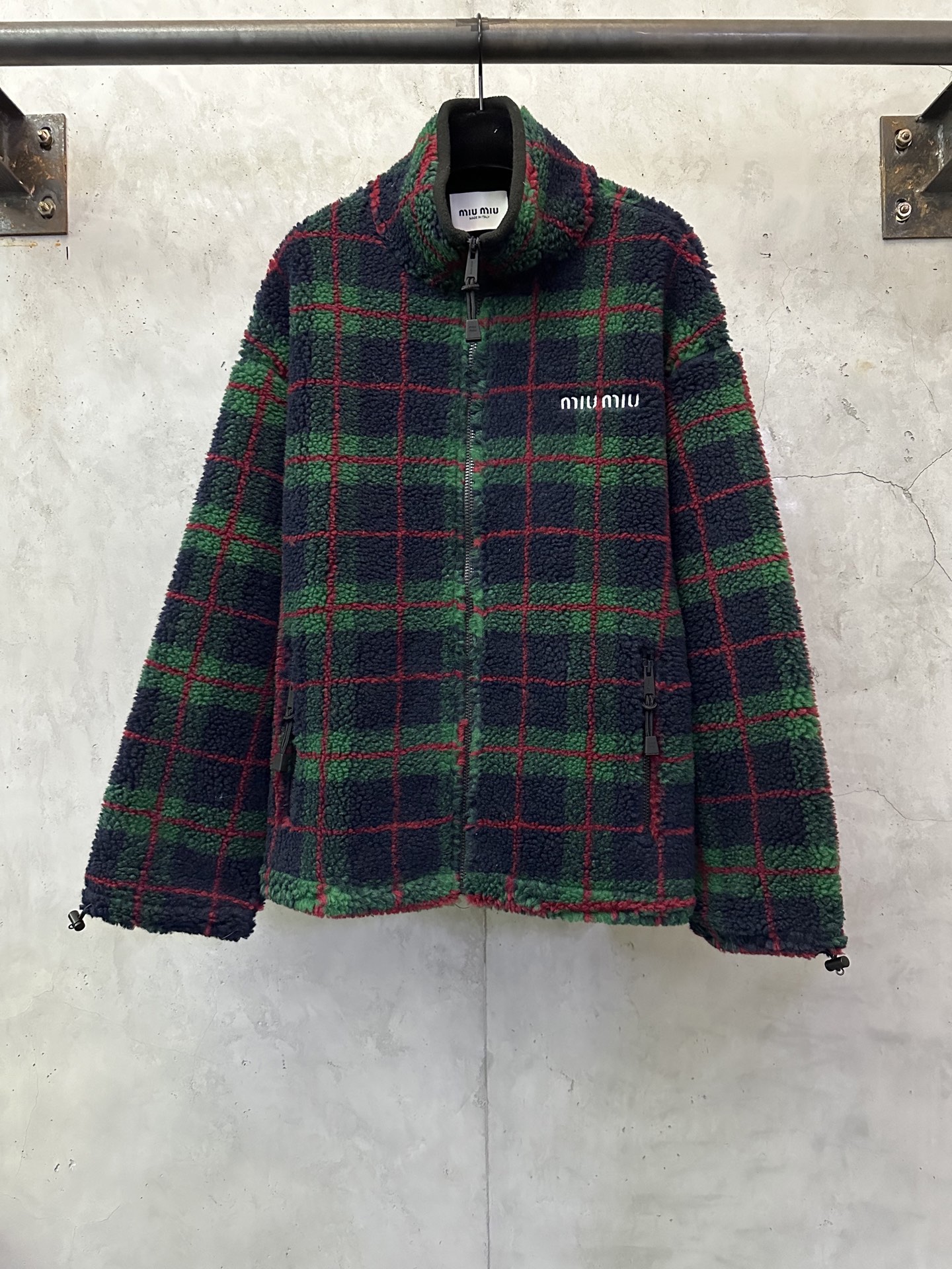 MiuMiu 미우미우 양고슬 체크 자수 집업 점퍼 후리스 플리스 자켓 재킷 의류