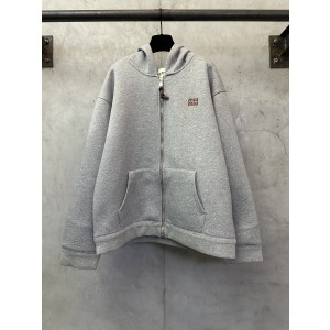 miumiu 미우미우 소가죽 라벨 자수 지퍼 후드 집업 자켓 의류