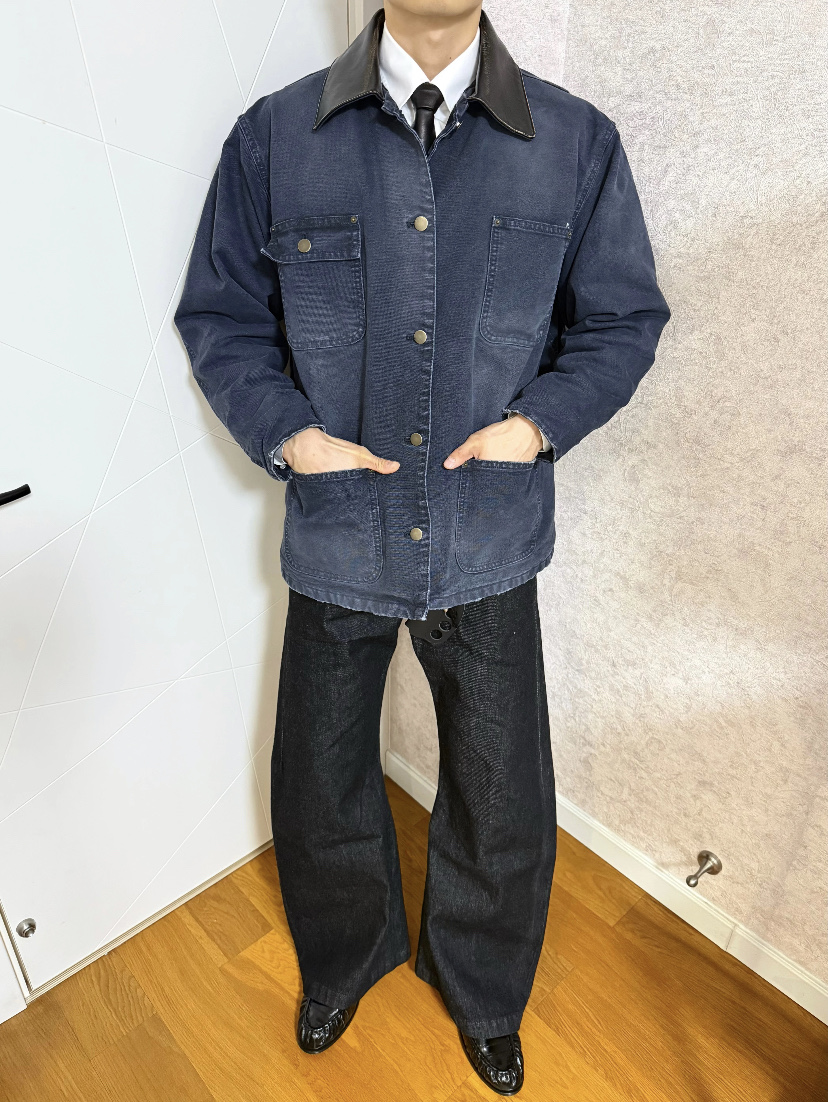 PRADA 프라다 쇼 케이스 가죽 칼라 워크 재킷 자켓 의류