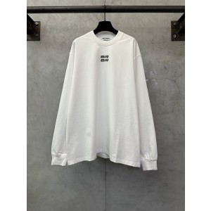 miumiu 미우미우 클래식 로고 디스트로이드 두꺼운 프린트 롱슬리브 긴팔 티셔츠 의류