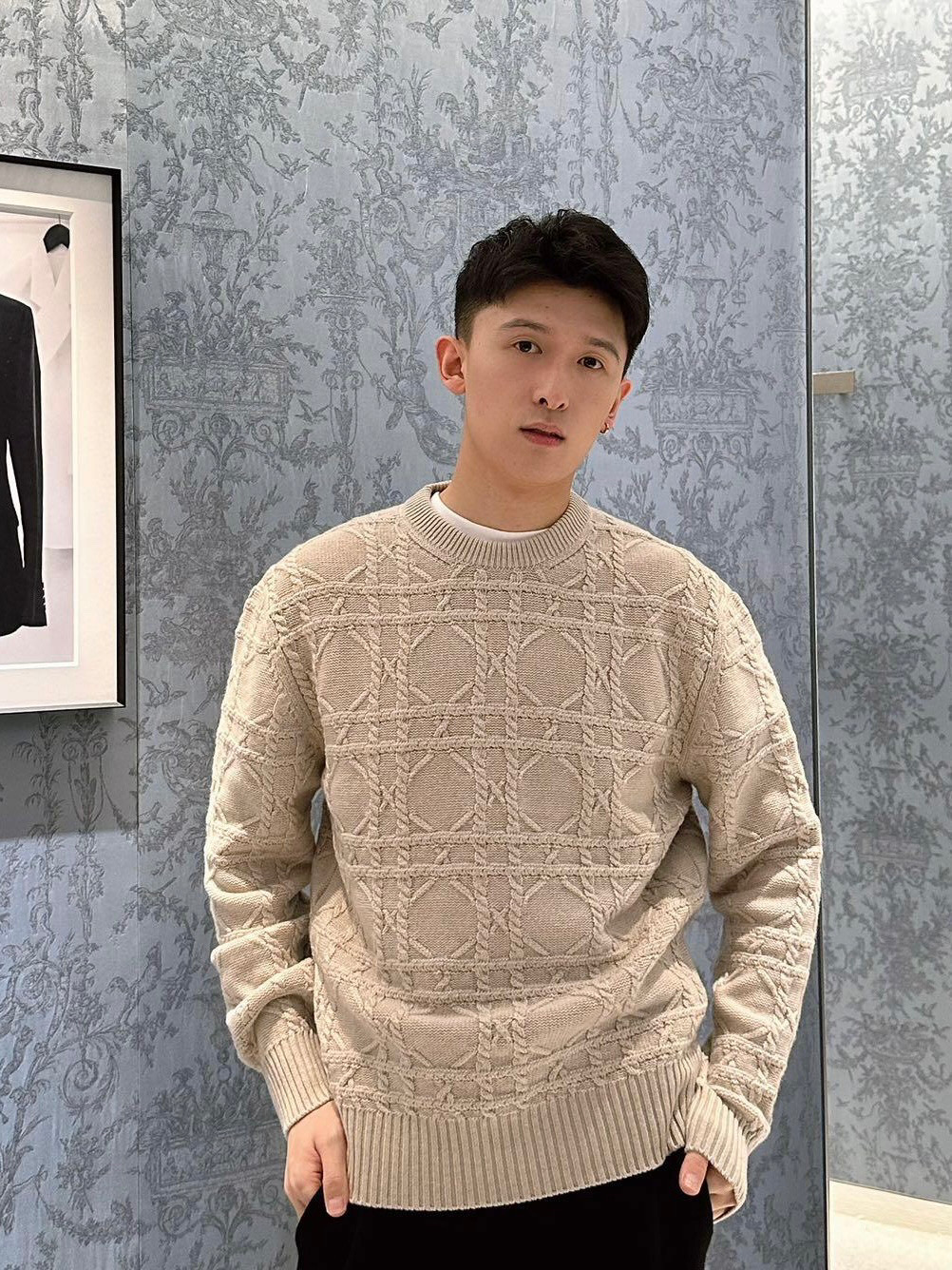 DIOR CD 디올 캐시미어 블랙 & 베이지 체크 니트 의류