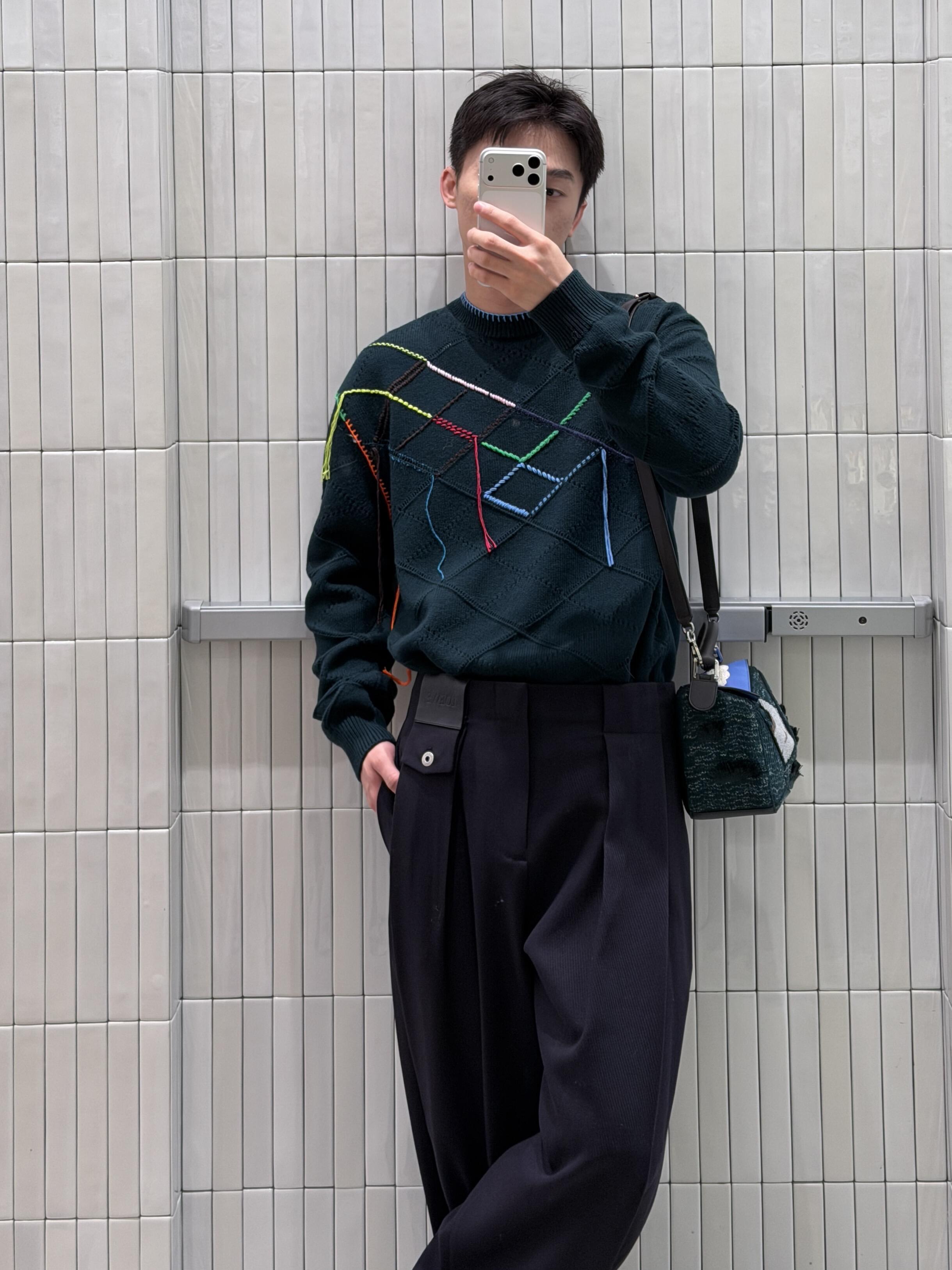 Loewe 로에베 레더 패치 스트레이트 울 슬랙스 팬츠 바지 의류