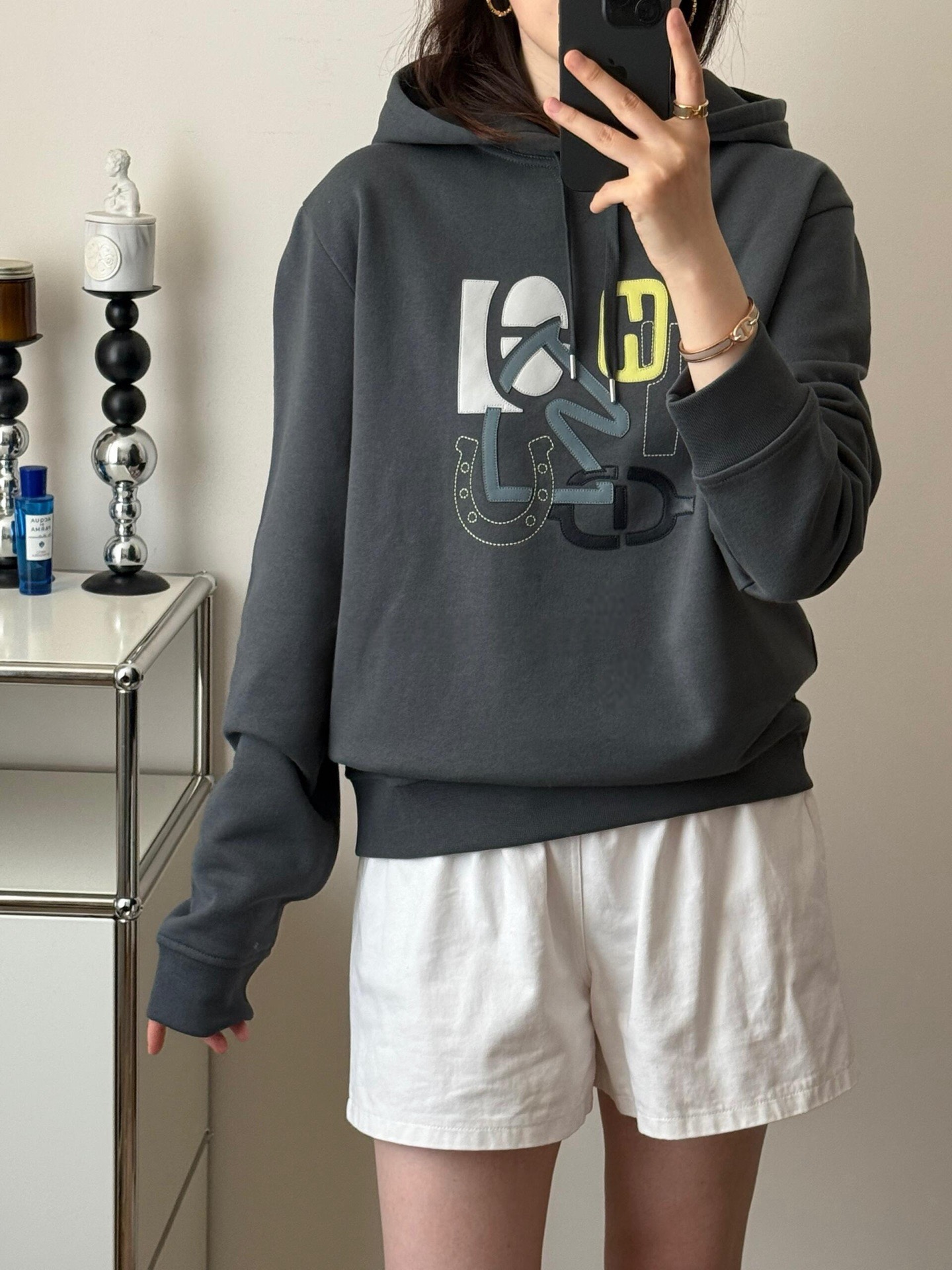 Hermes Paris 에르메스 파리 레더 패치 후드티 스웨트셔츠 의류