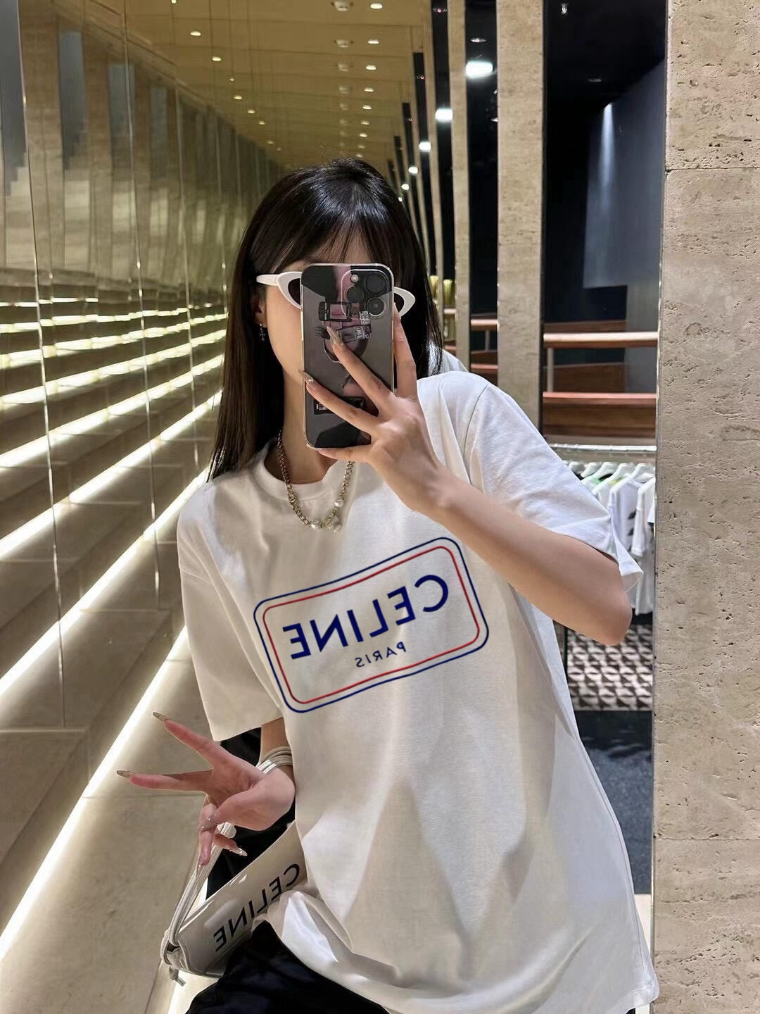 Celine 셀린느 블루 프레임 프린트 반팔 티셔츠 의류