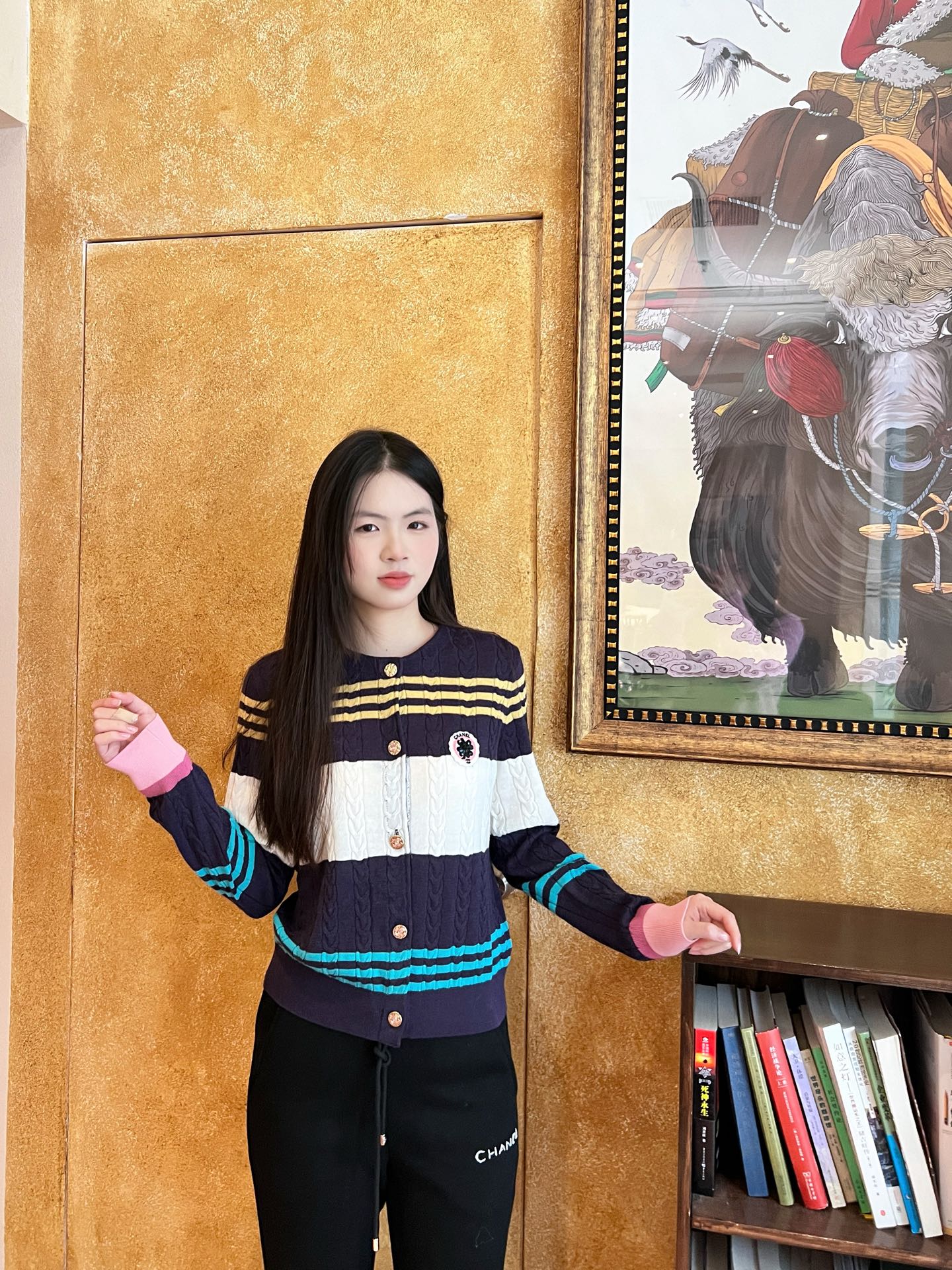 Chanel 샤넬 빈티지 라인 배색 스트라이프 니트 가디건 의류