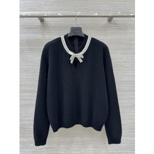 Valentino 발렌티노 스팽글·비즈 자수 리본 넥 니트 탑 의류