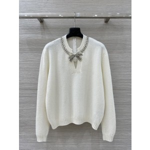 Valentino 발렌티노 스팽글·비즈 자수 리본 넥 니트 탑 의류