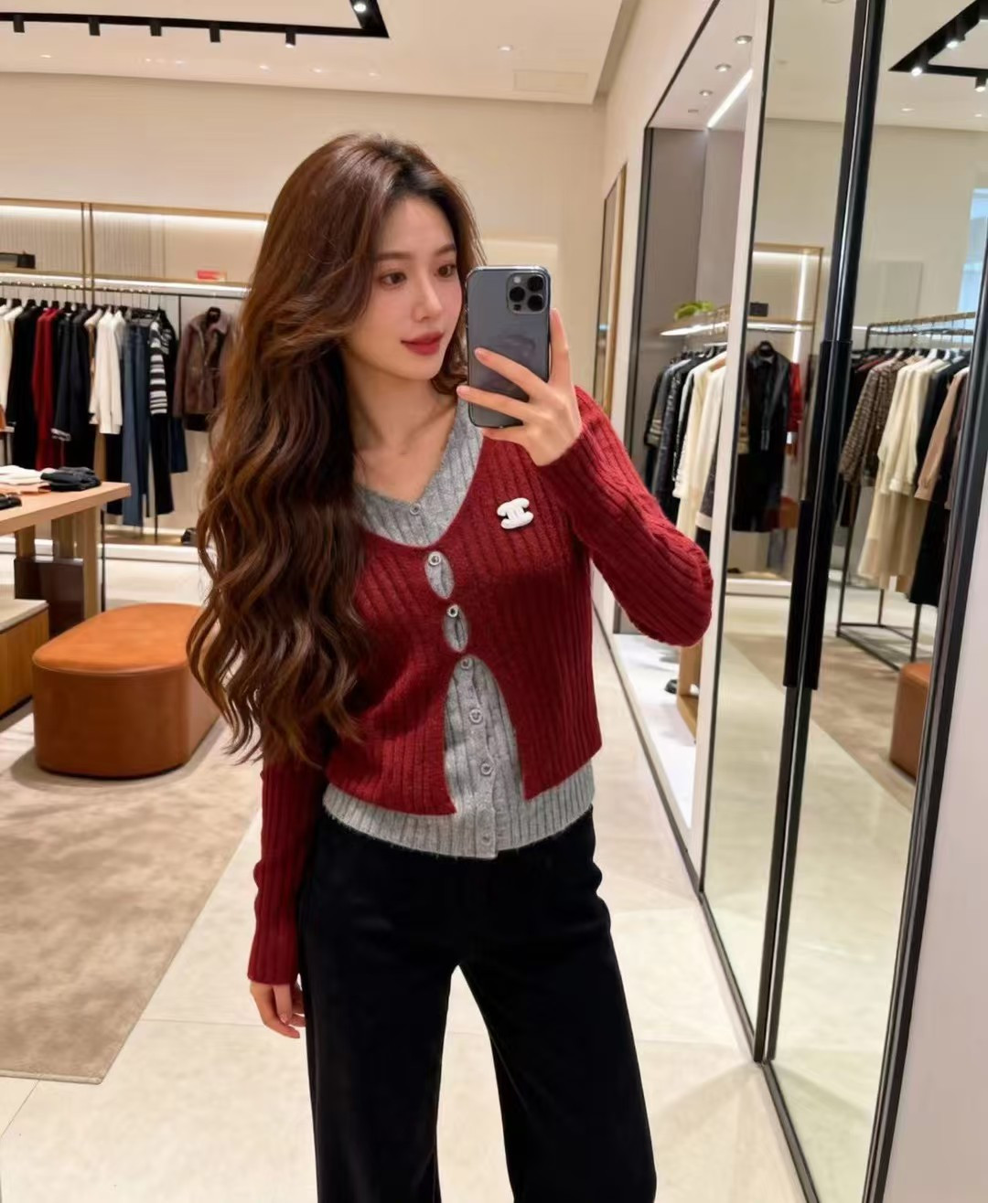 샤넬(CHANEL) 배색 레이어드 라운드넥 니트 의류