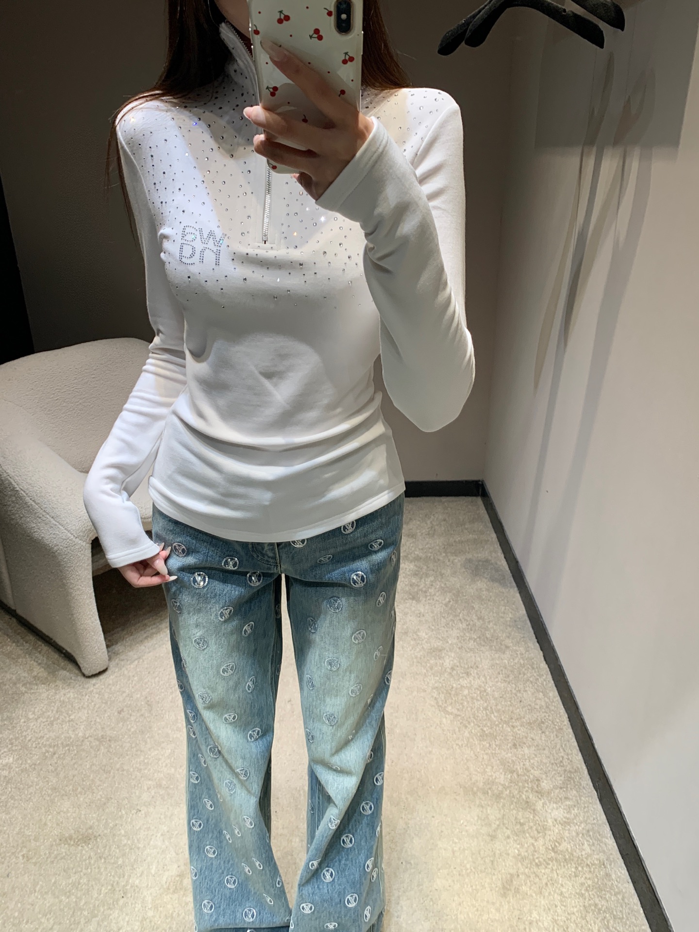 알렉산더 왕(Alexander Wang) 로고 핫픽스 하프 집업 롱슬리브 티셔츠 의류