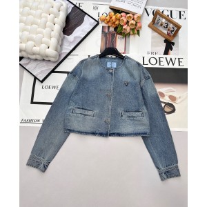 Prada 프라다 3버튼 삼각 로고 데님 크롭 자켓 재킷 의류