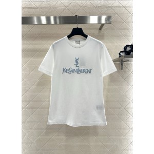 Saint Laurent YSL 생로랑 자수 벨벳 로고 반팔 티셔츠 의류