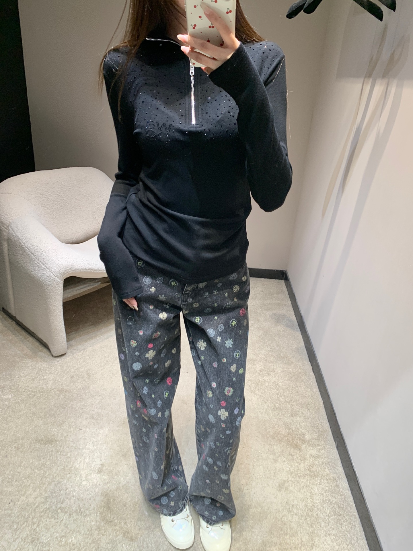 알렉산더 왕(Alexander Wang) 로고 핫픽스 하프 집업 롱슬리브 티셔츠 의류