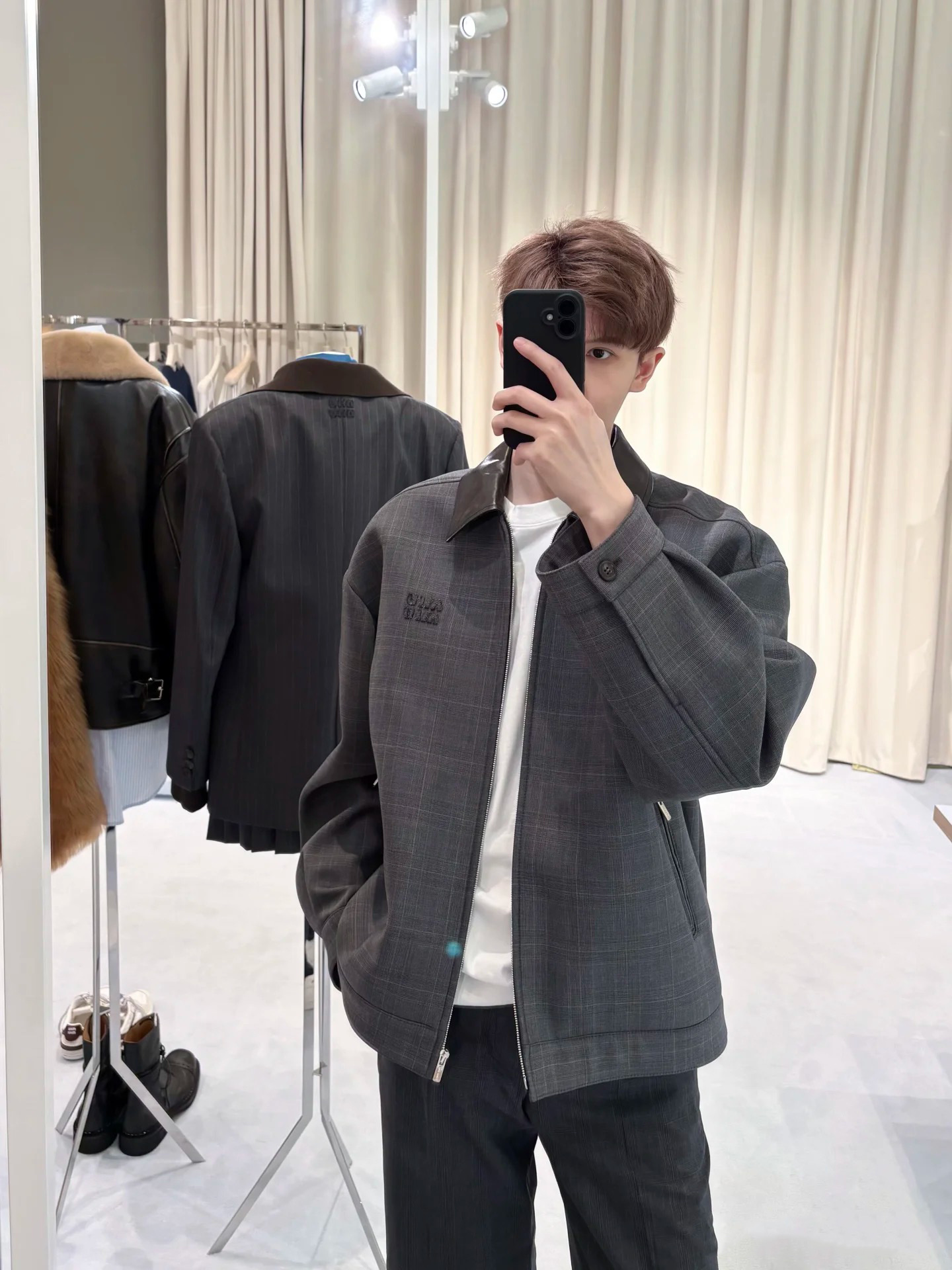 MIUMIU 미우미우 카라 체크 자수 재킷 자켓 의류