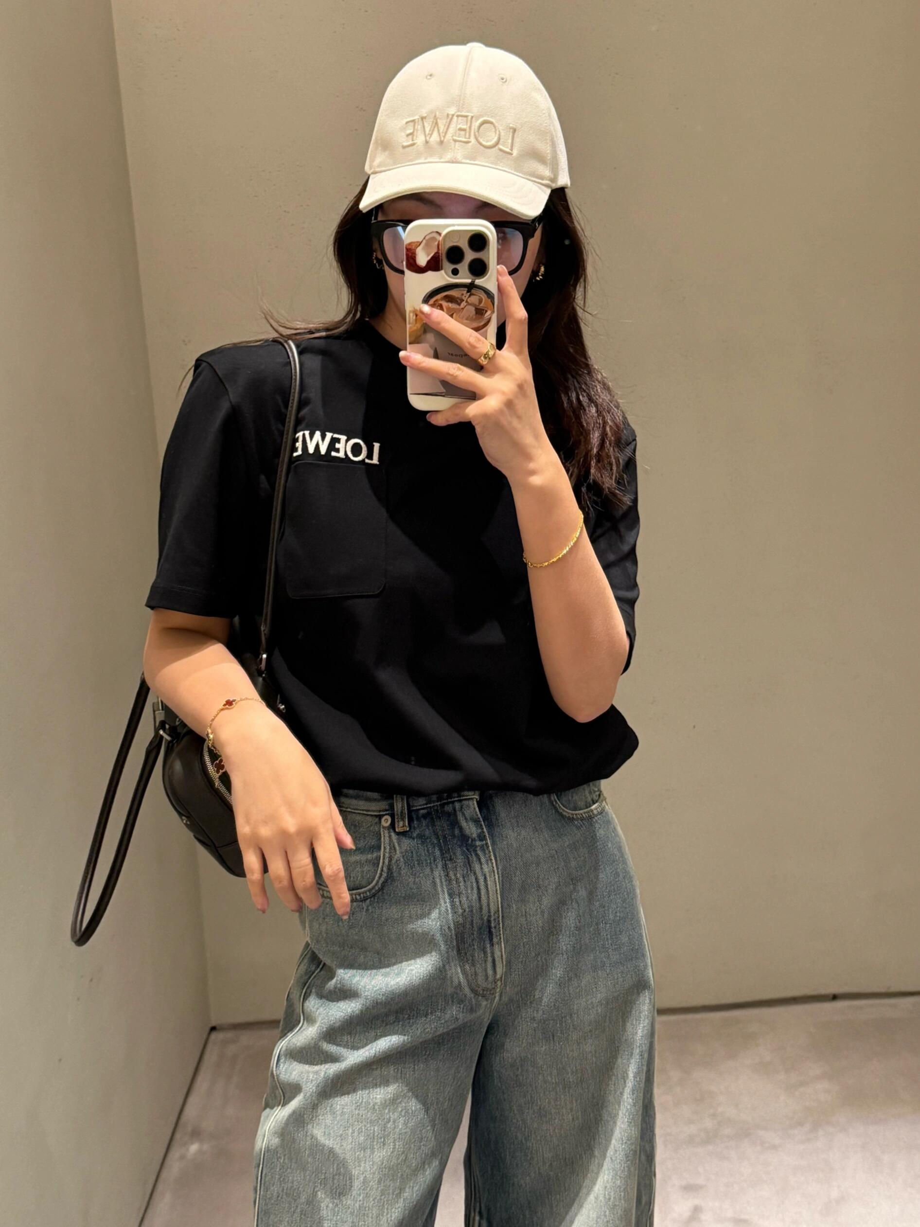 LOEWE 로에베 포켓 자수 로고 반팔 티셔츠 의류