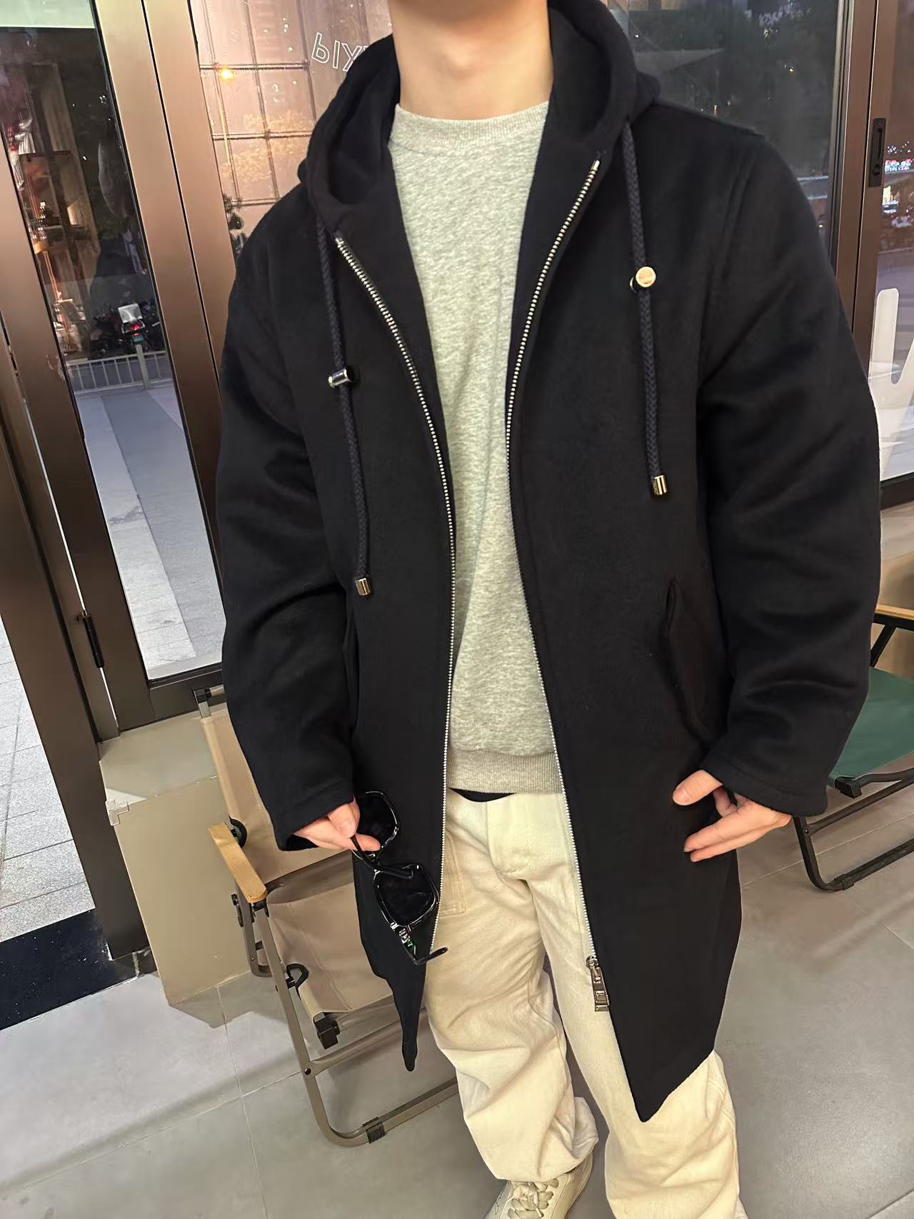 LOEWE 로에베 가죽 패치 후드 롱 코트 의류