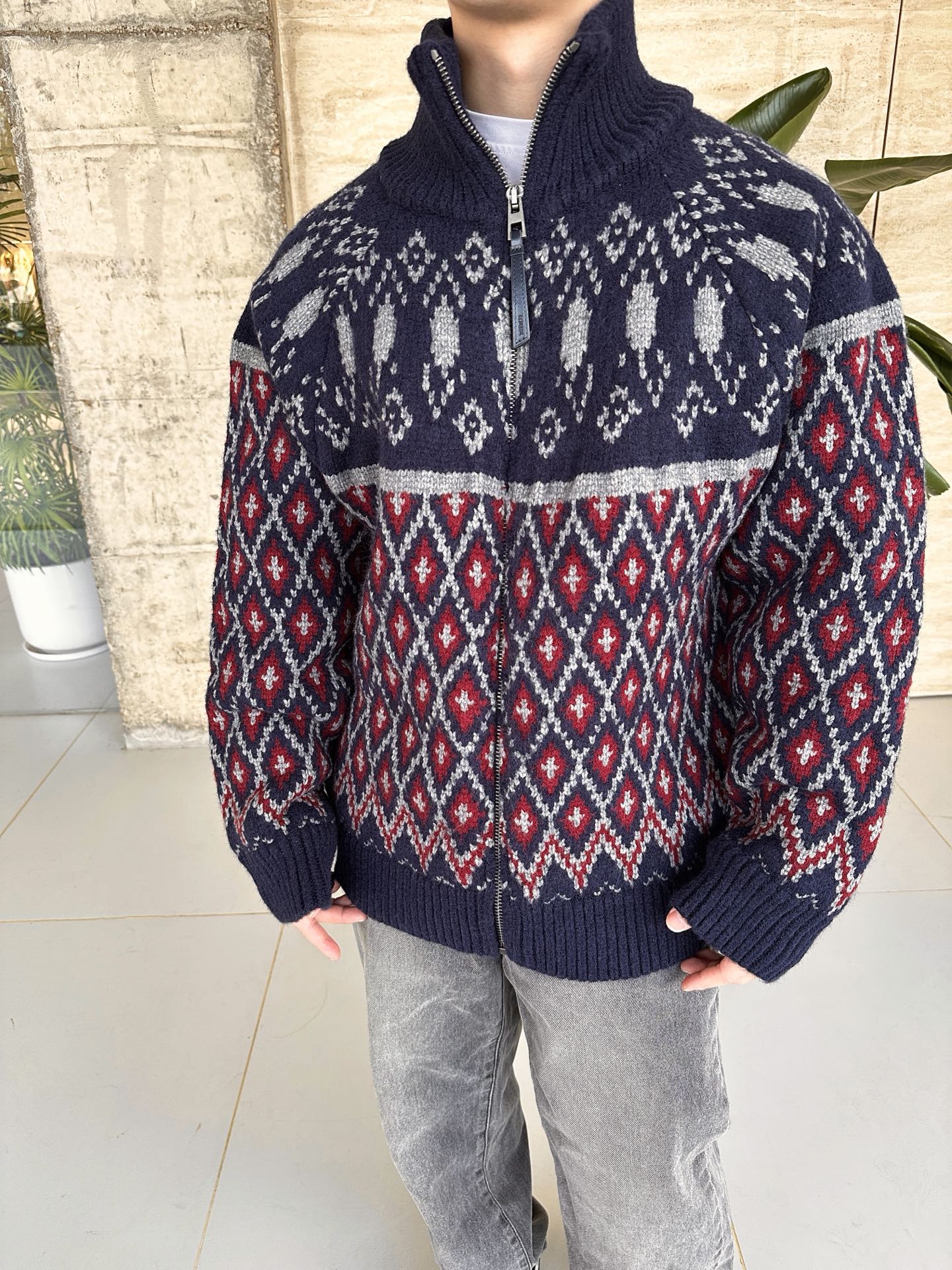 LOEWE 로에베 지오메트릭 페어 아일 자카드 가디건 의류