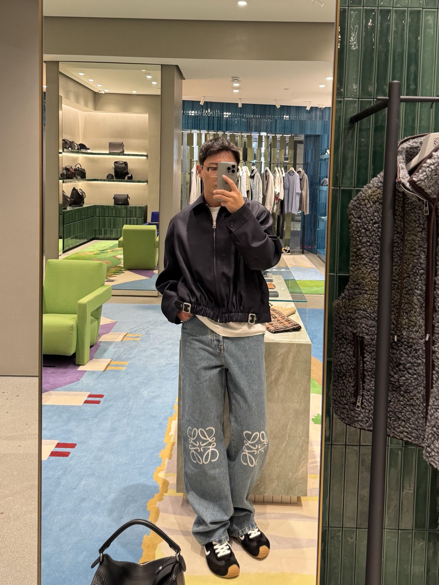 LOEWE 로에베 가죽 패치 스트링 워크 자켓 재킷 의류