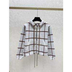 LV 루이비통 배색 체크 로고 후드 집업 재킷 의류