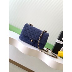 Chanel 샤넬 26C 시리즈 블루 스웨이드 CF백 - AS5989 숄더백 가방 미니
