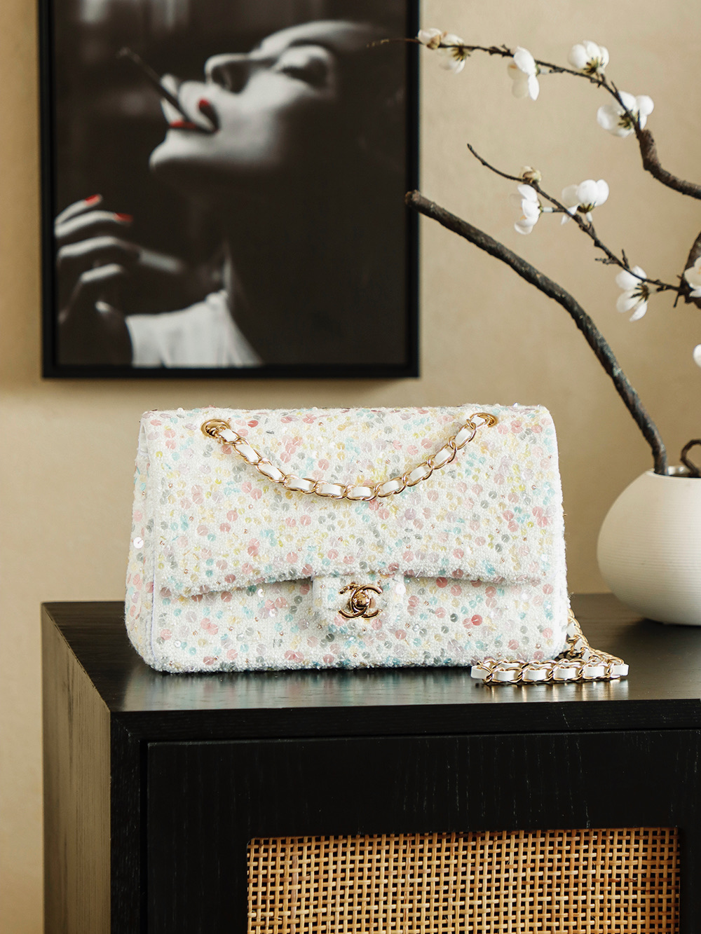 Chanel 샤넬 26C 트위드 시퀸 시리즈 - CF 미디엄 숄더백 가방